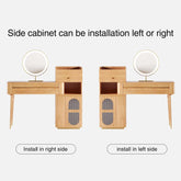 Large wooden makeup vanity table with side cabinet and spacious drawers for storage
